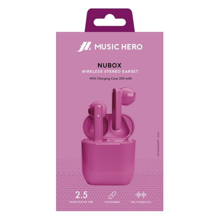 Music Hero - Bezdrátová Sluchátka TWS NUBOX, růžová