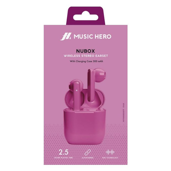 Music Hero - Bezdrátová Sluchátka TWS NUBOX, růžová