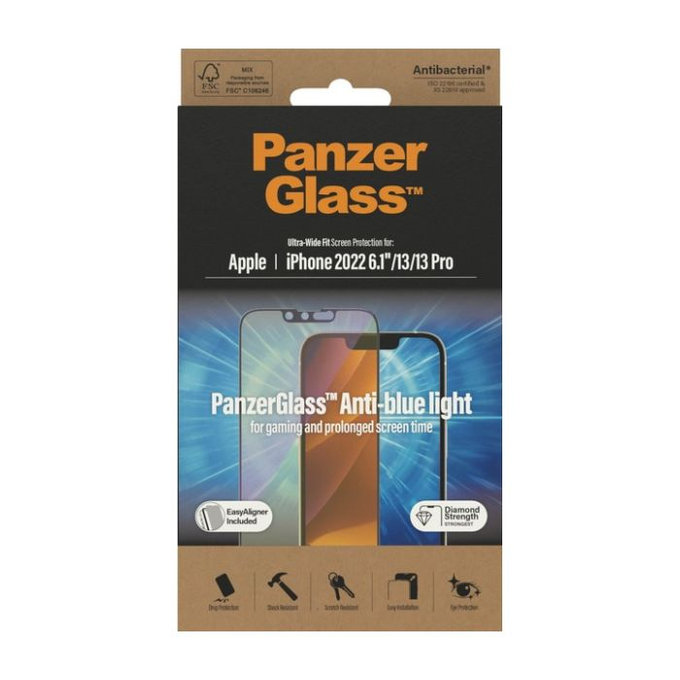 PanzerGlass - Tvrzené sklo UWF Anti-Bluelight AB pro iPhone 13, 13 Pro, 14 a 16e