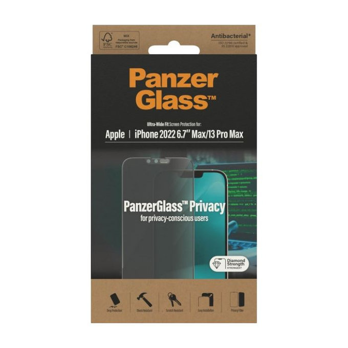 PanzerGlass - Tvrzené sklo UWF Privacy AB pro iPhone 13 Pro Max a 14 Plus