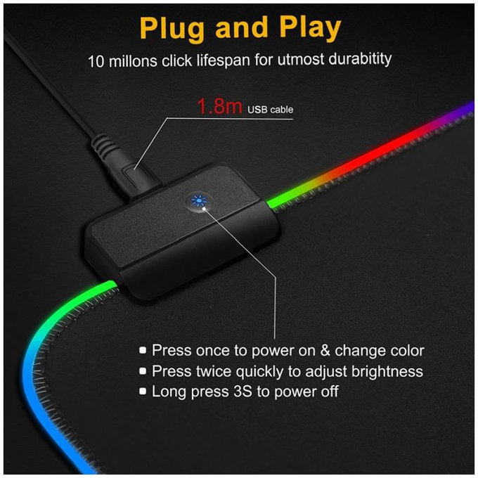 FixPremium - Podložka pod Myš a Klávesnici s RGB Podsvícením, 90x40cm, černá