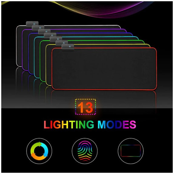 FixPremium - Podložka pod Myš a Klávesnici s RGB Podsvícením, 90x40cm, černá