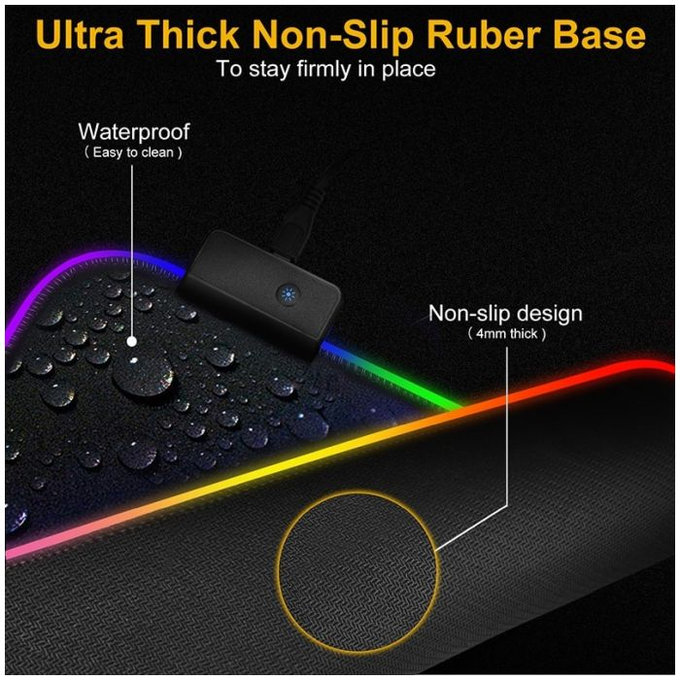 FixPremium - Podložka pod Myš a Klávesnici s RGB Podsvícením, 90x40cm, černá