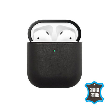 FixPremium - Kožené Pouzdro pro AirPods 1 a 2, černá