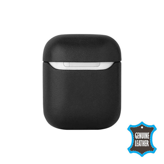 FixPremium - Kožené Pouzdro pro AirPods 1 a 2, černá