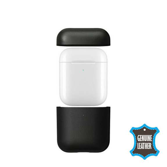 FixPremium - Kožené Pouzdro pro AirPods 1 a 2, černá