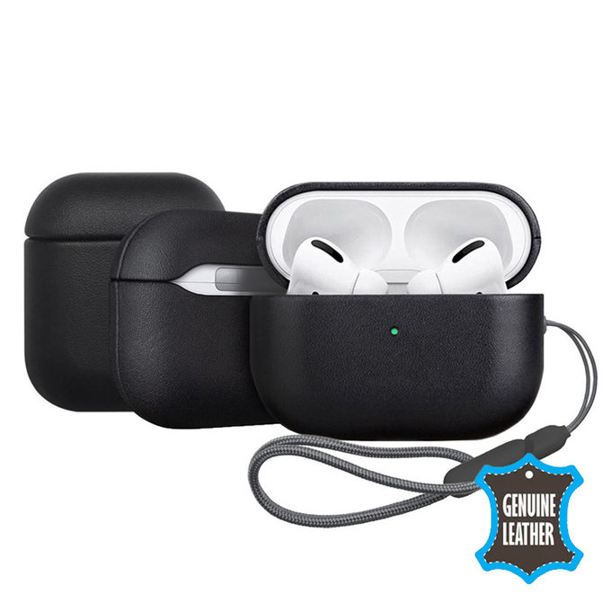 FixPremium - Kožené Pouzdro pro AirPods 1 a 2, černá