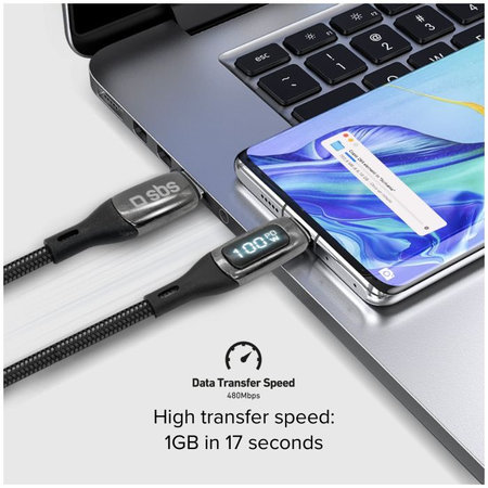 SBS - USB-C / USB-C Kabel s LCD a PowerDelivery 100W (1m), černá