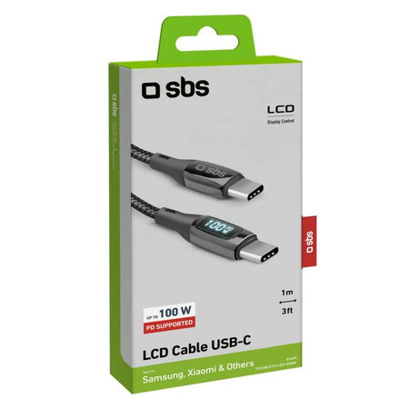 SBS - USB-C / USB-C Kabel s LCD a PowerDelivery 100W (1m), černá