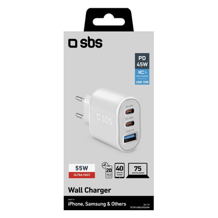 SBS - 45W Nabíjecí Adaptér USB, 2x USB-C, PowerDelivery, bílá
