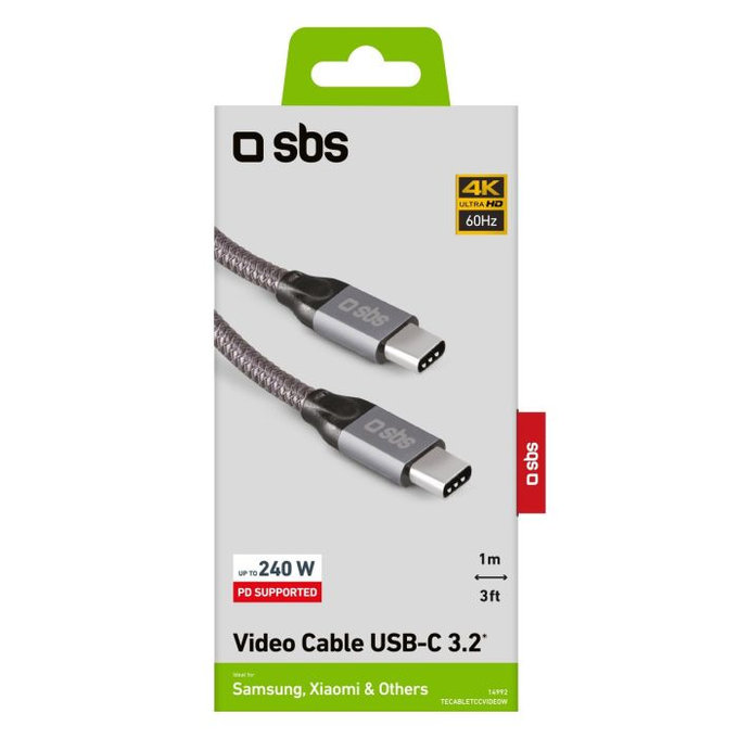 SBS - Thunderbolt 3 Kabel (USB-C) Kabel s PowerDelivery 240W (1m), šedá