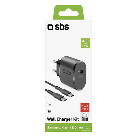 SBS - 15W Nabíjecí Adaptér USB-C + Kabel USB-C / USB-C (1m), černá