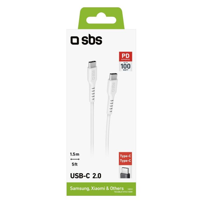 SBS - USB-C / USB-C Kabel s PowerDelivery 100W (1.5m), bílá