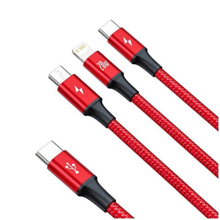 Baseus - Kabel - USB-C 3v1 (2x USB-C, Lightning) (1.5m), červená
