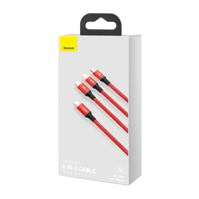 Baseus - Kabel - USB-C 3v1 (2x USB-C, Lightning) (1.5m), červená