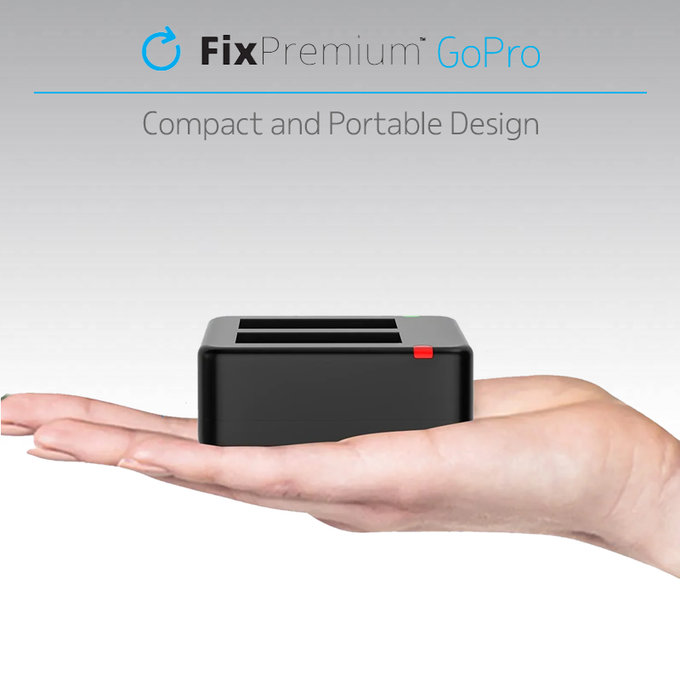 FixPremium - Nabíjacia Stanica pro 2 GoPro Batérie (Hero (2018)/Hero 5/Hero 6/Hero 7/Hero 8), čierna