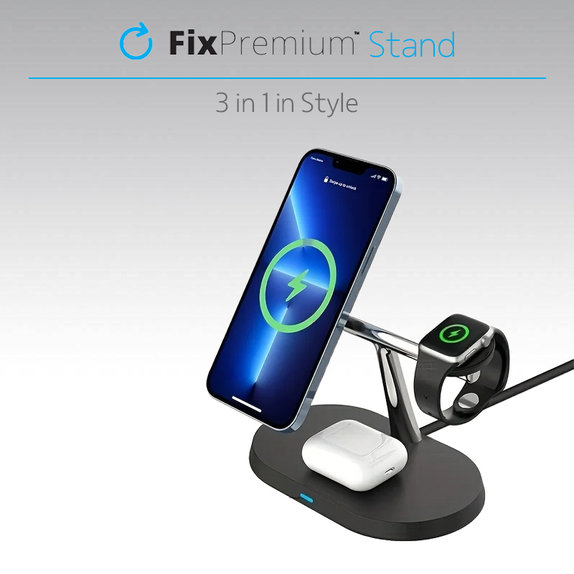 FixPremium - MagSafe Stojan 3v1 pro iPhone, Apple Watch a AirPods, bílá