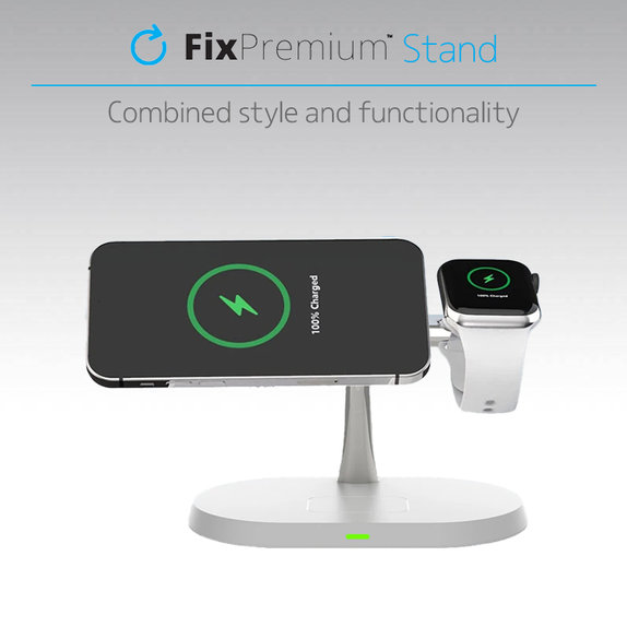 FixPremium - MagSafe Stojan 3v1 pro iPhone, Apple Watch a AirPods, bílá
