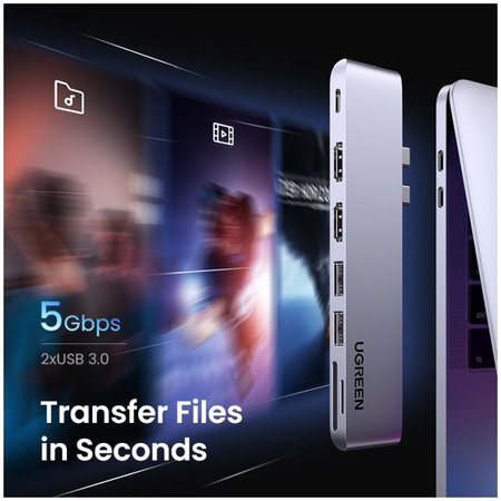 UGREEN - Dual USB-C Hub 7v1, sivá