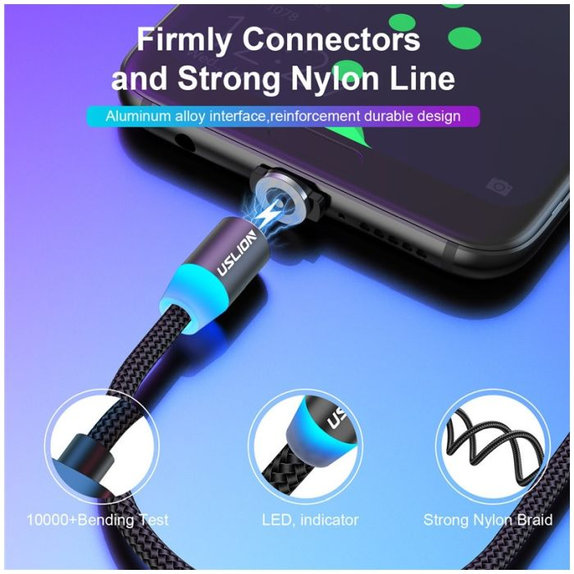 USLION - USB-C / USB Magnetický Kabel (1m), červená