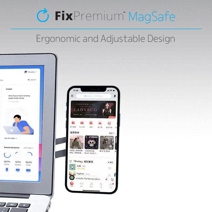 FixPremium - MagSafe Držák pro iPhone na Notebook, černá