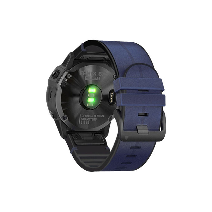 FixPremium - Kožený Řemínek pro Garmin (QuickFit 22mm), modrá