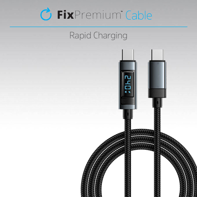FixPremium - USB-C / USB-C Kabel s Fukncií Power Delivery (1m), černá