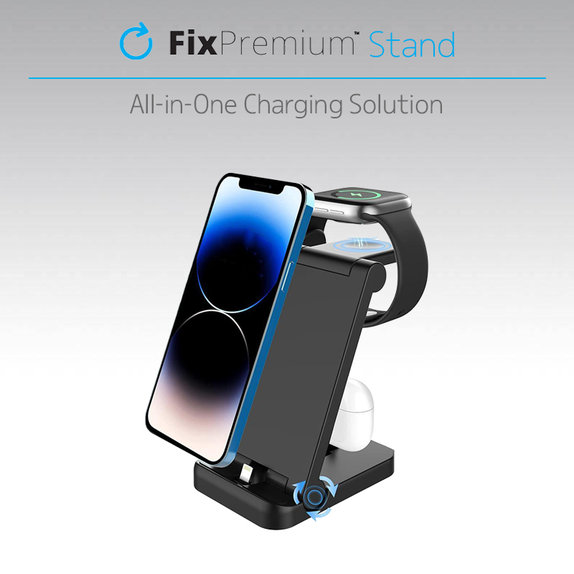 FixPremium - Skladací 3v1 Stojan pro iPhone, Apple Watch a AirPods, černá