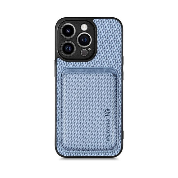 FixPremium - Pouzdro Carbon s MagSafe Wallet pro iPhone 13 Pro, modrá