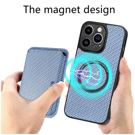 FixPremium - Pouzdro Carbon s MagSafe Wallet pro iPhone 14 Pro Max, modrá