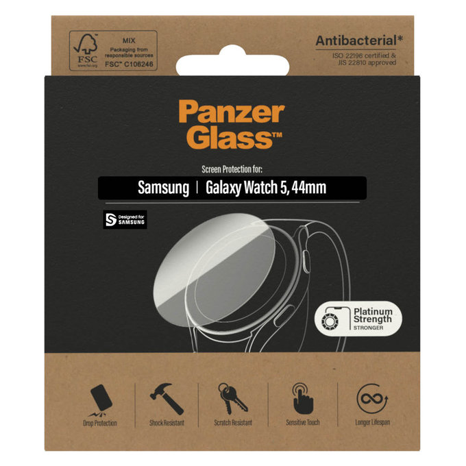 Tvrzené sklo Flat Glass AB pro Samsung Galaxy Watch 5 44 mm, Čirá, PanzerGlass