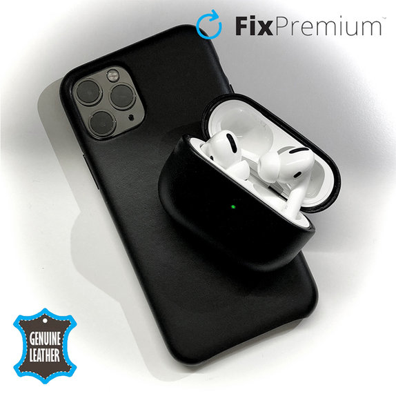 FixPremium - Kožené Pouzdro pro AirPods Pro 2, černá