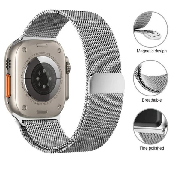 FixPremium - Řemínek Milanese Loop pro Apple Watch (42, 44, 45 a 49mm), stříbrná