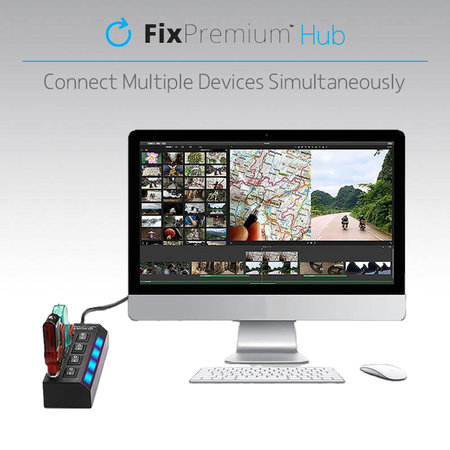 FixPremium - USB Hub s Vypínačem pro 7 USB, černá
