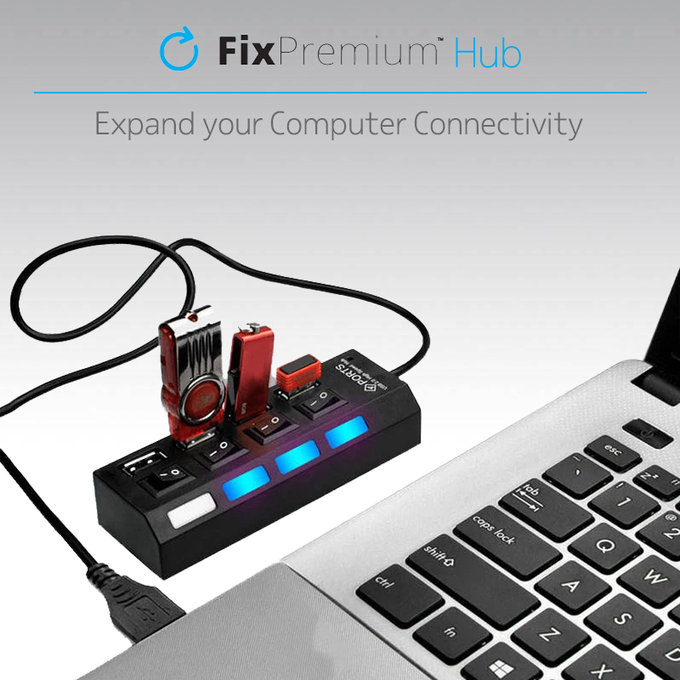 FixPremium - USB Hub s Vypínačem pro 4 USB, černá