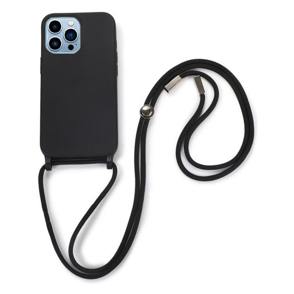 FixPremium - Silikonové Pouzdro so Šňúrkou pro iPhone 14 Pro, černá