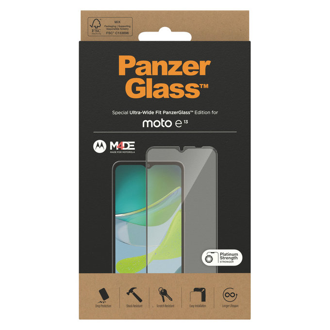Tvrzené sklo UWF pro Motorola Moto E13, Černá, PanzerGlass