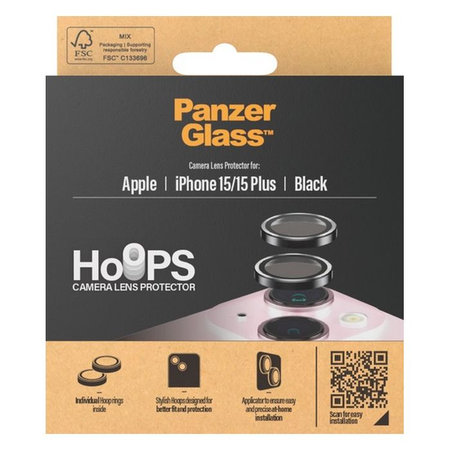 PanzerGlass - Ochranný Kryt Objektivu Fotoaparátu Hoops pro iPhone 15 a 15 Plus, transparentná