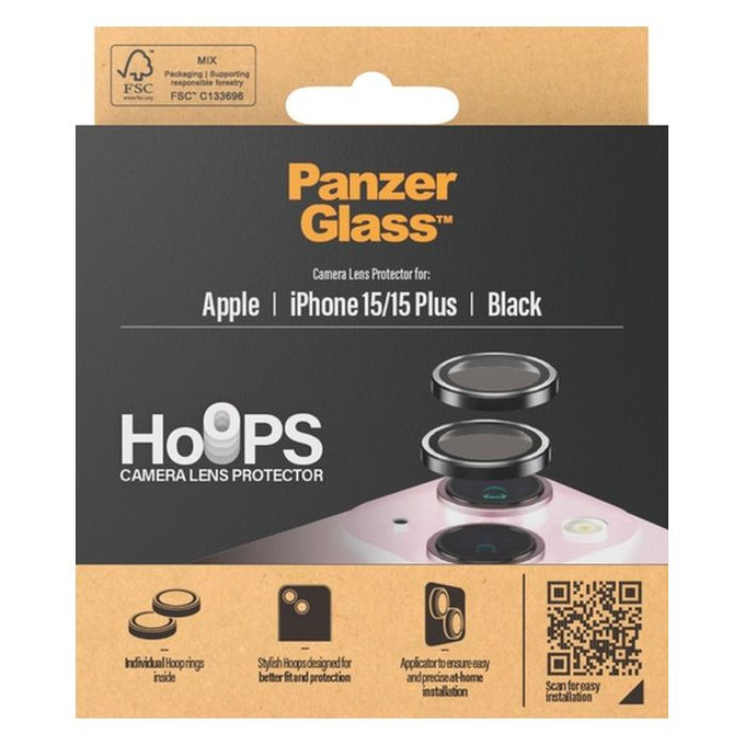 PanzerGlass - Ochranný Kryt Objektivu Fotoaparátu Hoops pro iPhone 15 a 15 Plus, transparentná