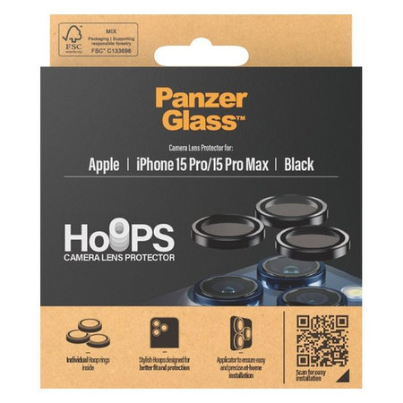 PanzerGlass - Ochranný Kryt Objektivu Fotoaparátu Hoops pro iPhone 15 Pro a 15 Pro Max, transparentná