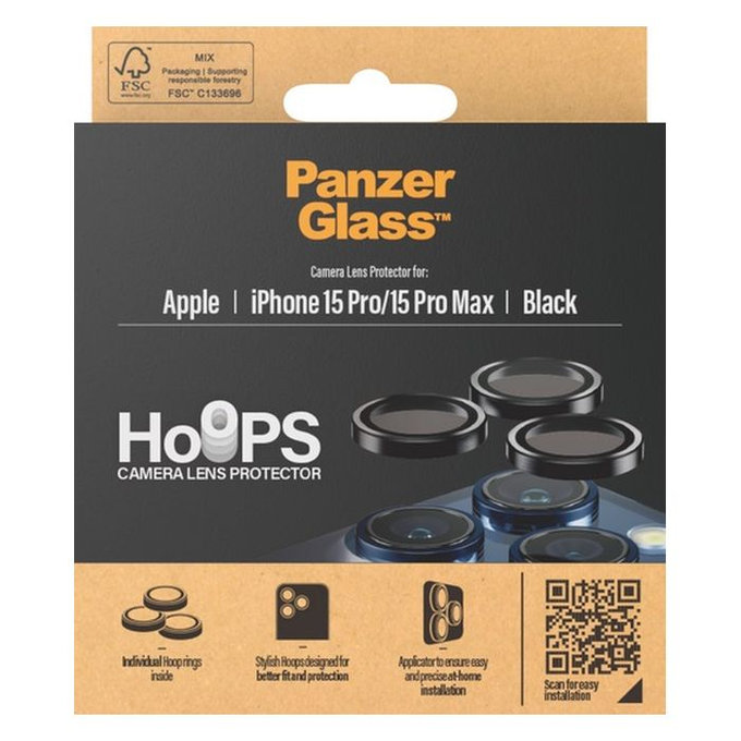 PanzerGlass - Ochranný Kryt Objektivu Fotoaparátu Hoops pro iPhone 15 Pro a 15 Pro Max, transparentná