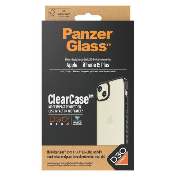 Pouzdro ClearCase D3O pro iPhone 15 Plus, Černá, PanzerGlass