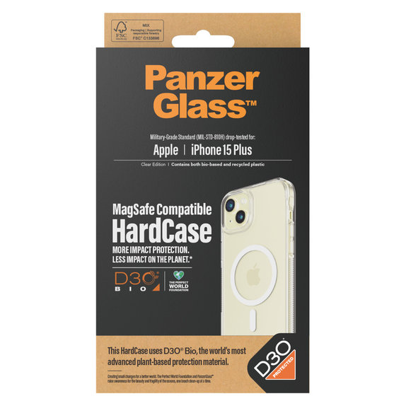 Pouzdro HardCase D3O s MagSAFE by PanzerGlass pro iPhone 15 Plus, Transparentní, PanzerGlass