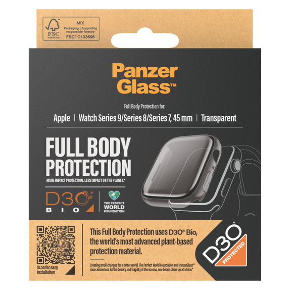 Tvrzené sklo Full Body D3O pro Apple Watch 9/8/7 45 mm, Transparentní, PanzerGlass