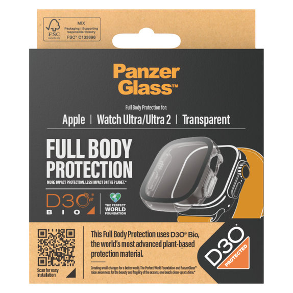 Tvrzené sklo Full Body D3O pro Apple Watch Ultra/Ultra 2, Transparentní, PanzerGlass