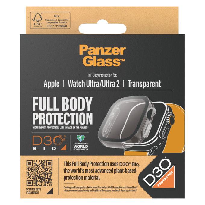 Tvrzené sklo Full Body D3O pro Apple Watch Ultra/Ultra 2, Transparentní, PanzerGlass