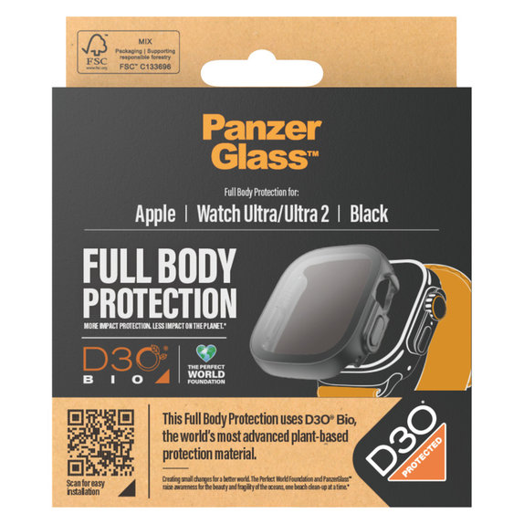 Tvrzené sklo Full Body D3O pro Apple Watch Ultra/Ultra 2, Černá, PanzerGlass