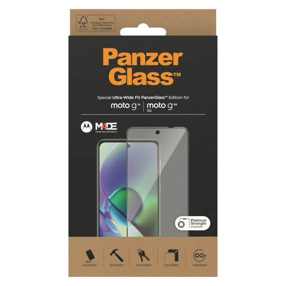 Tvrzené sklo UWF pro Motorola Moto G14/G54 5G, Černá, PanzerGlass