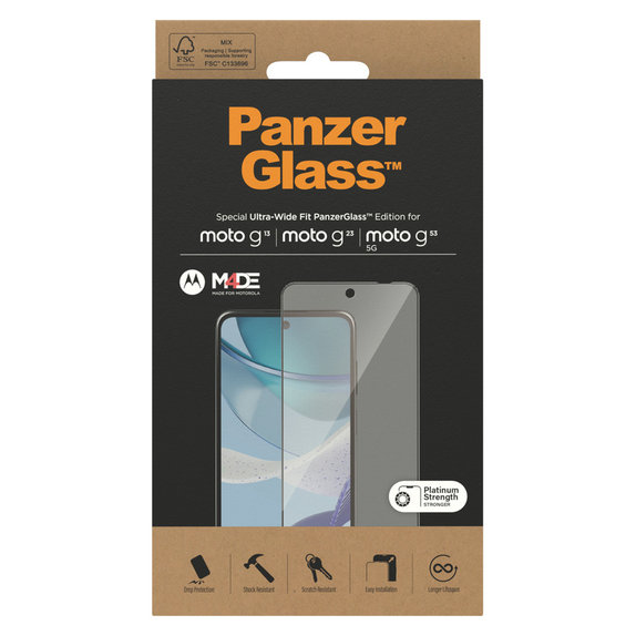 Tvrzené sklo UWF pro Motorola Moto G13/G23/G53 5G, Černá, PanzerGlass