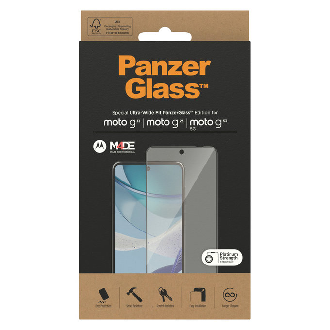 Tvrzené sklo UWF pro Motorola Moto G13/G23/G53 5G, Černá, PanzerGlass